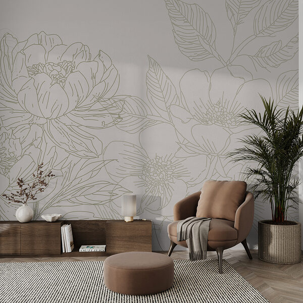 Papier peint Papier peint Dessin de fleurs et de feuilles (UGS : w01530)