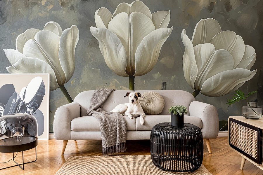 Peinture de tulipes blanches