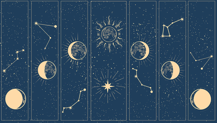 Groupe d'images du soleil et de la lune