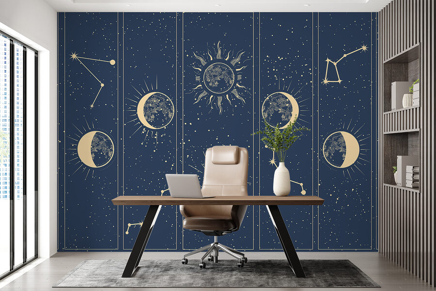 Groupe d'images du soleil et de la lune