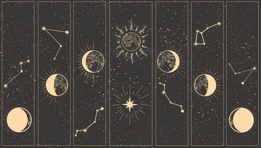 Groupe de bannières avec lune et étoiles