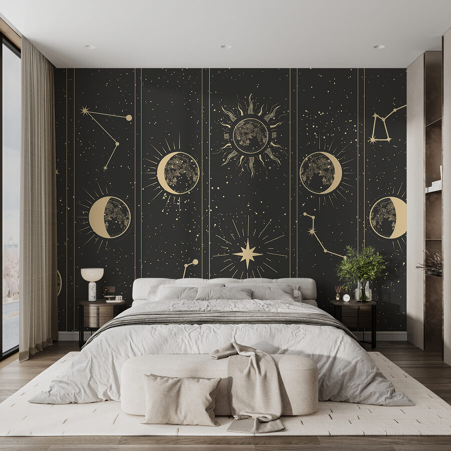 Groupe de bannières avec lune et étoiles