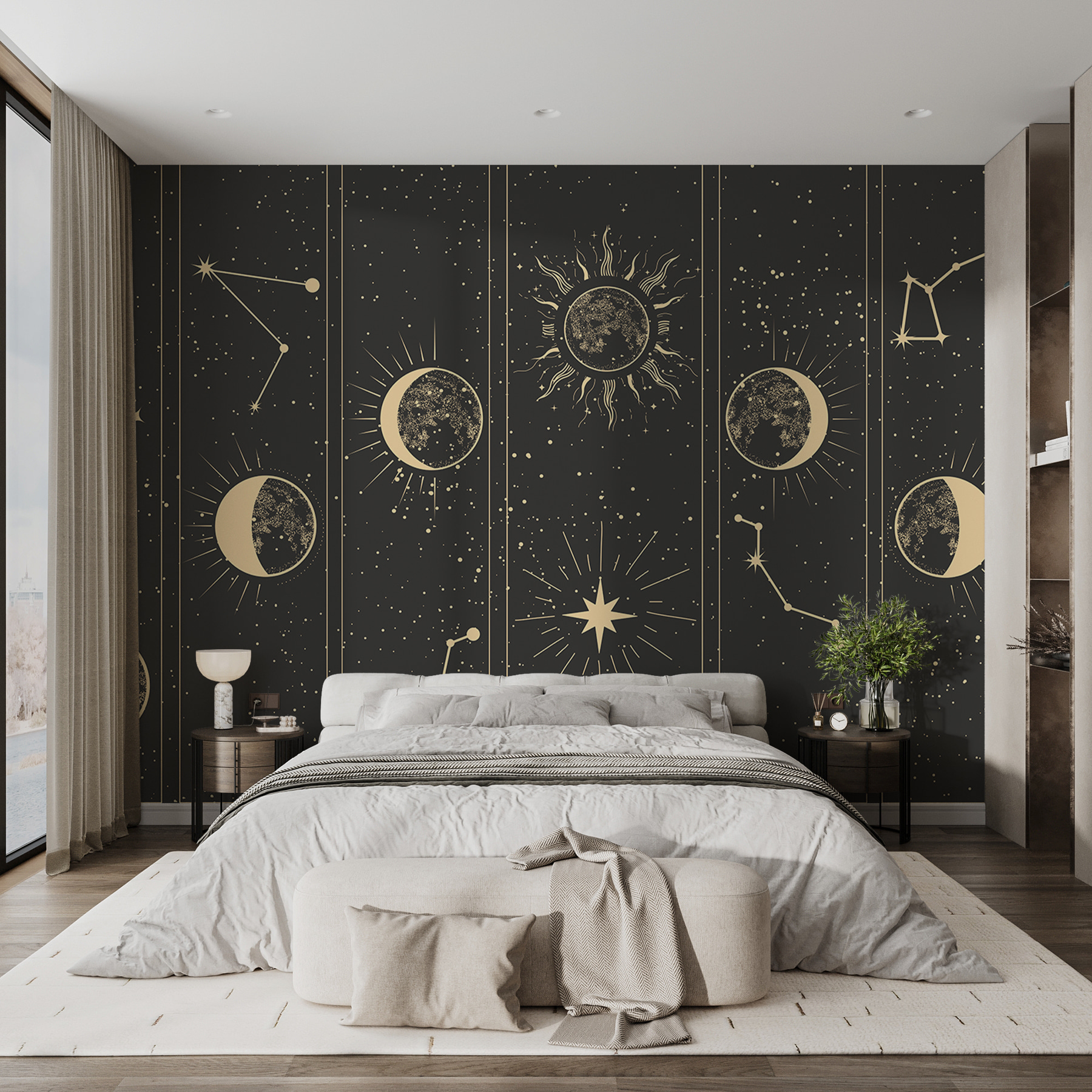 Group of banners with moon and stars