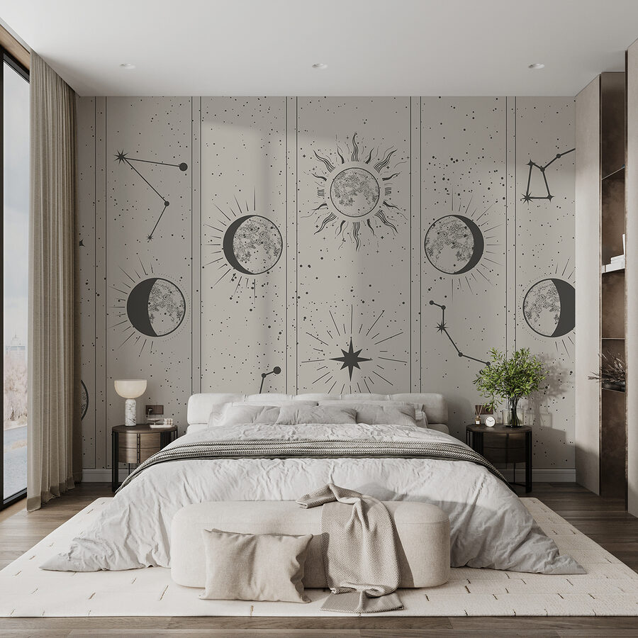 Groupe d'images du soleil et de la lune