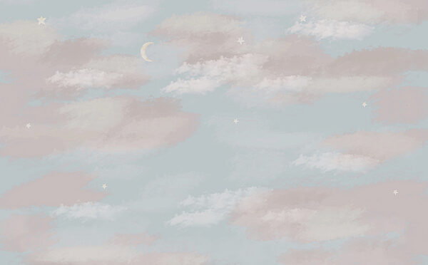 Ciel bleu avec des nuages et un croissant de lune Ciel bleu avec des nuages et un croissant de lune