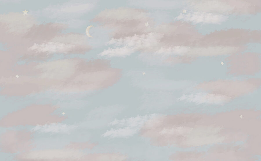 Ciel bleu avec des nuages et un croissant de lune Ciel bleu avec des nuages et un croissant de lune