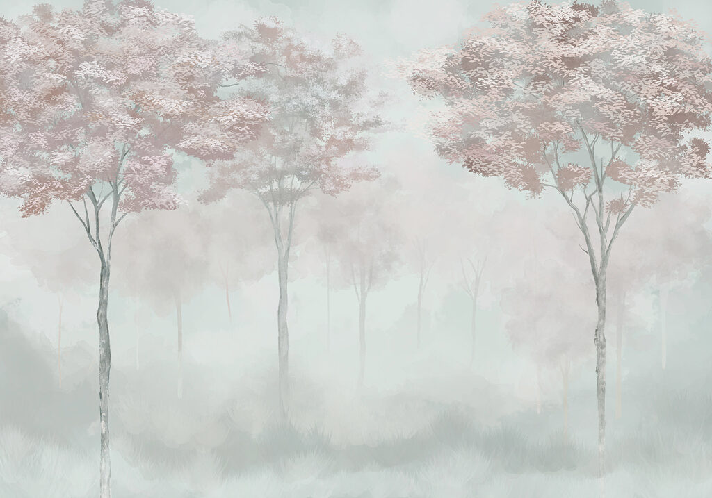 Forêt brumeuse avec des arbres Forêt brumeuse avec des arbres