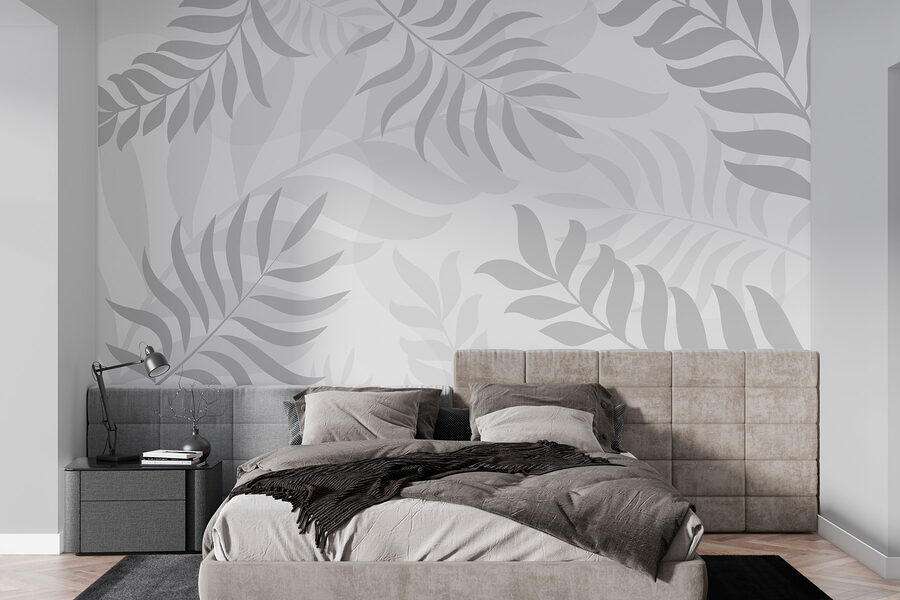Feuilles grises sur fond blanc