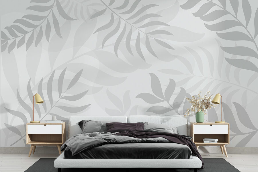 Feuilles grises sur fond blanc