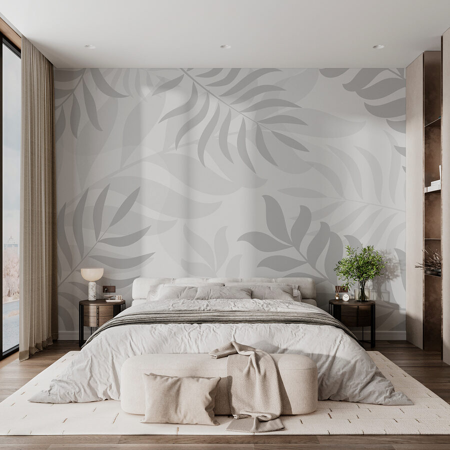 Feuilles grises sur fond blanc