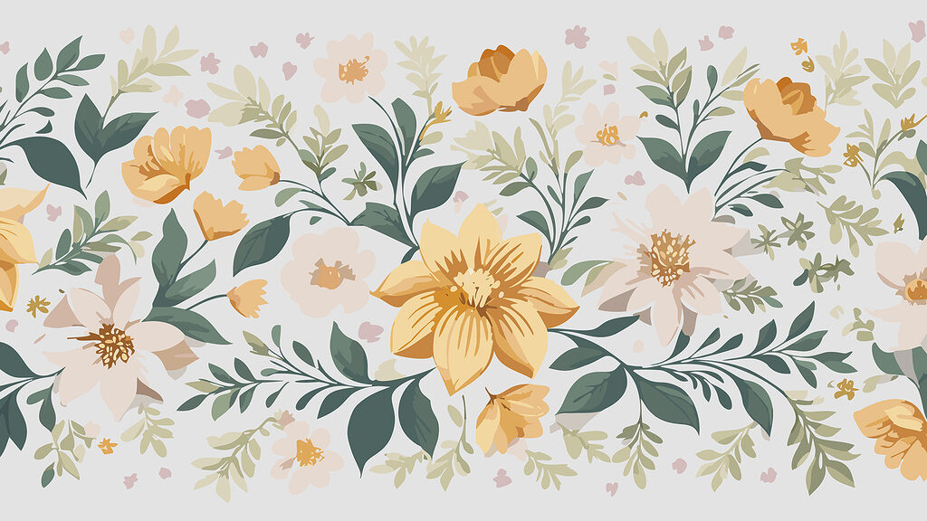 Motif floral avec des fleurs jaunes et des feuilles vertes Motif floral avec des fleurs jaunes et des feuilles vertes