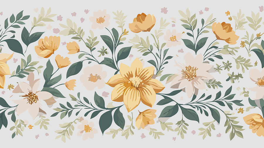 Motif floral avec des fleurs jaunes et des feuilles vertes