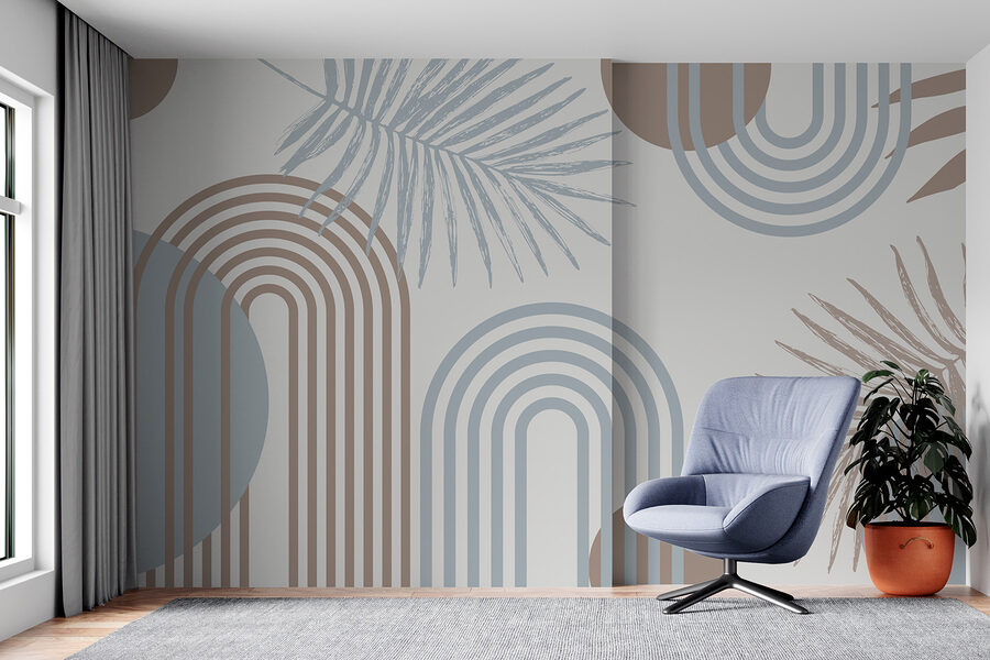 Motif de feuilles et arc-en-ciel