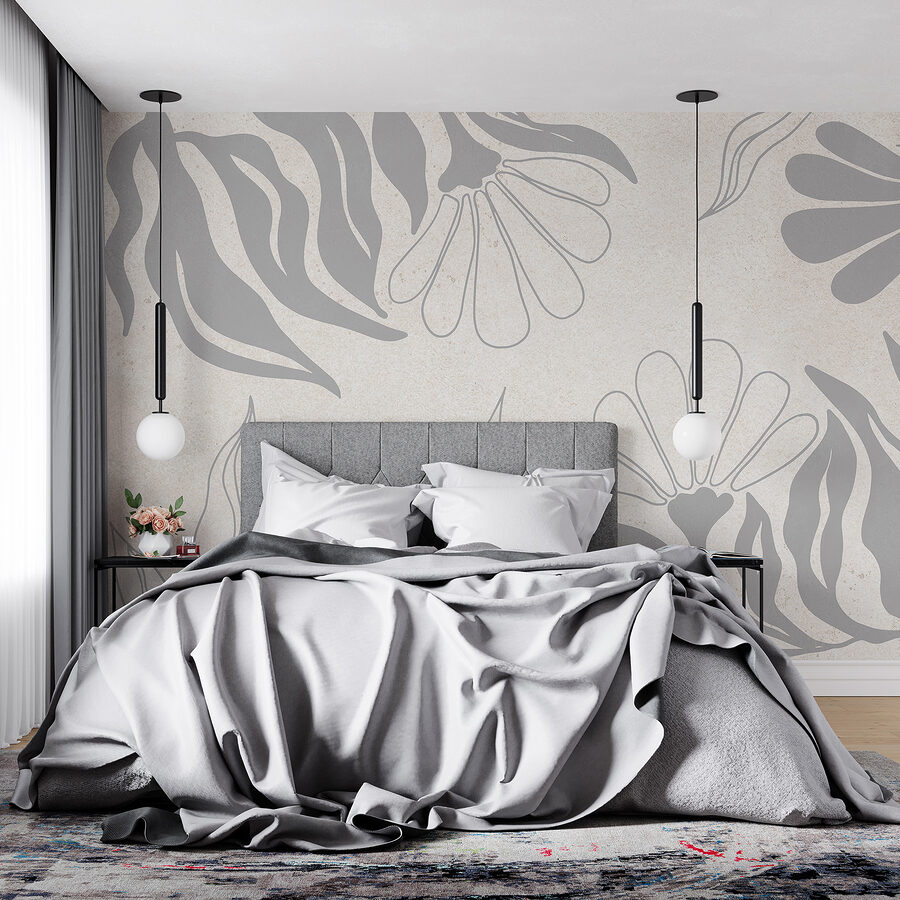 Motif floral blanc et gris