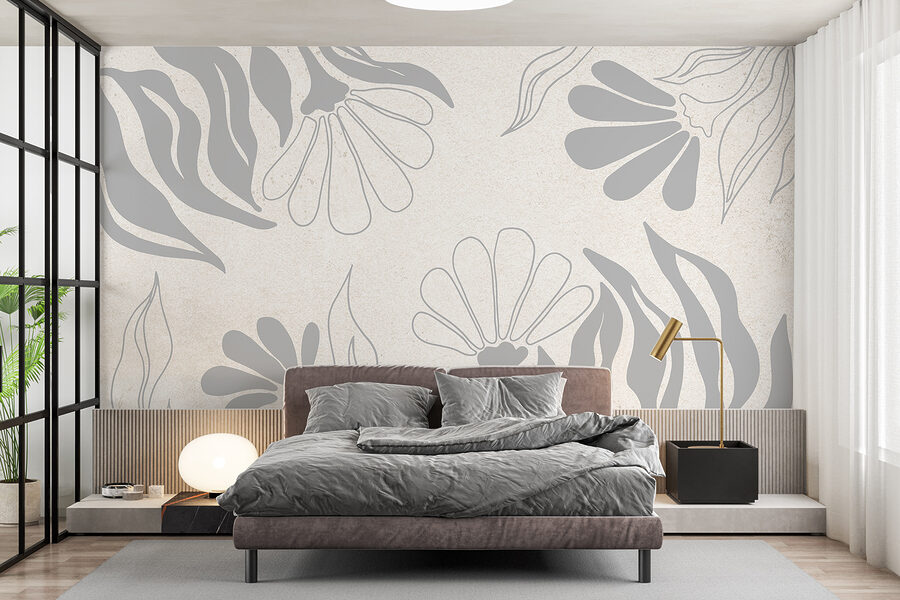 Motif floral blanc et gris