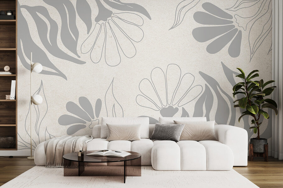 Motif floral blanc et gris