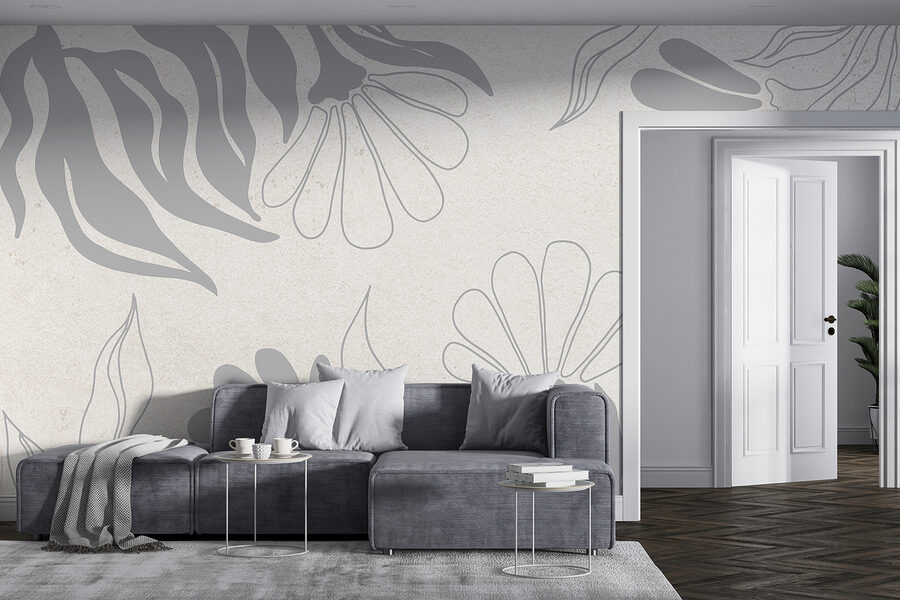Motif floral blanc et gris