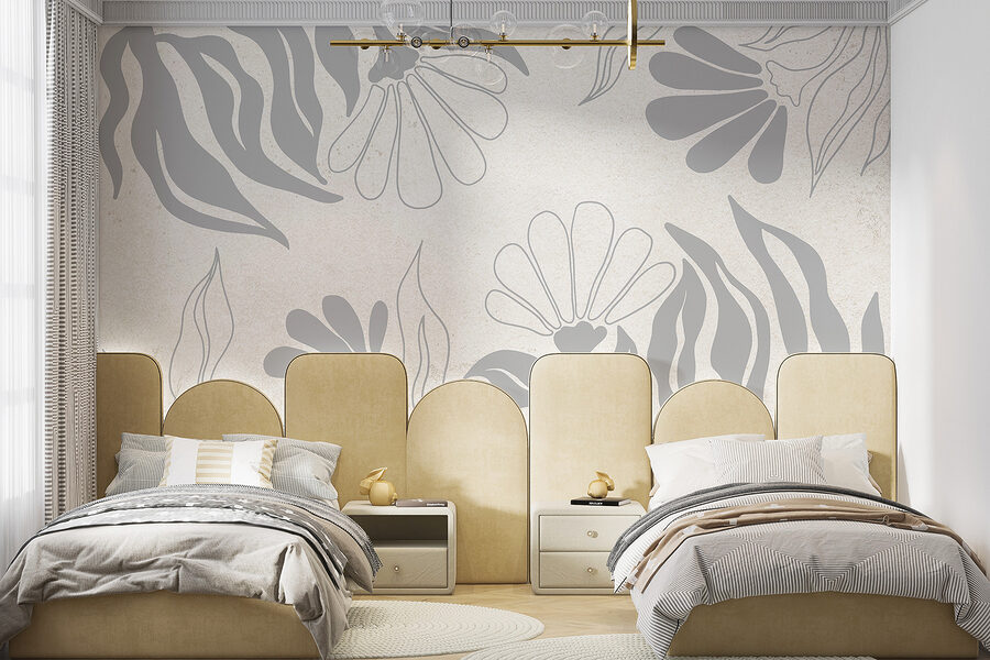 Motif floral blanc et gris