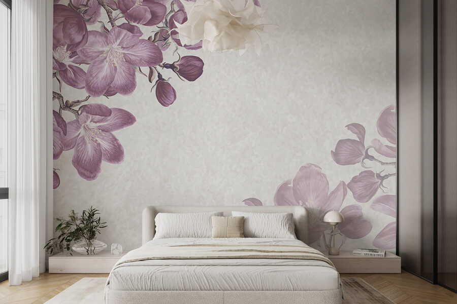 Fleurs violettes sur fond blanc