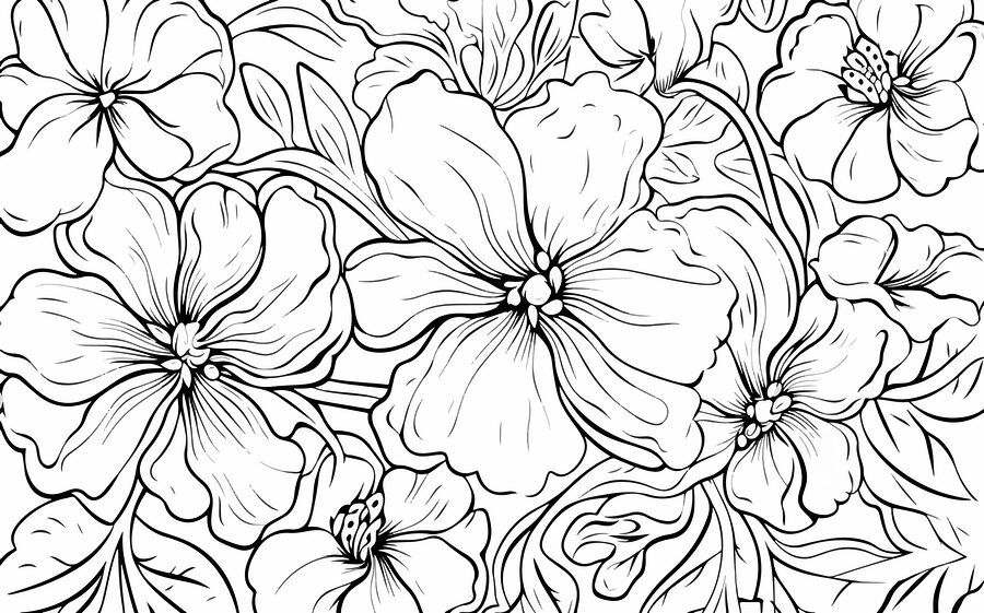 Papier peint Dessin de fleurs en noir et blanc – Image 4