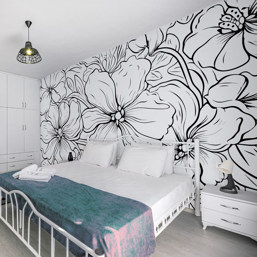 Papier peint Dessin de fleurs en noir et blanc