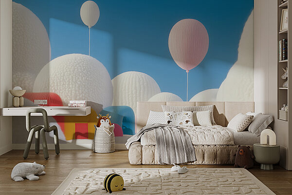 Paysage avec ballons et bâtiments Paysage avec ballons et bâtiments
