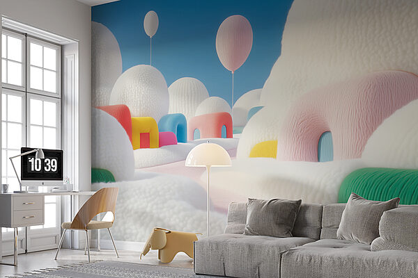 Paysage avec ballons et bâtiments Paysage avec ballons et bâtiments