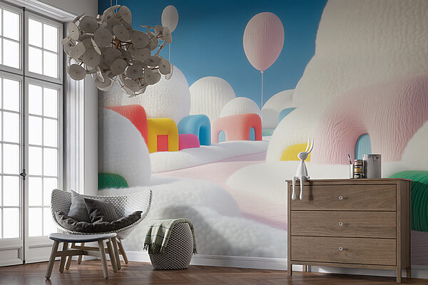 Paysage avec ballons et bâtiments Paysage avec ballons et bâtiments