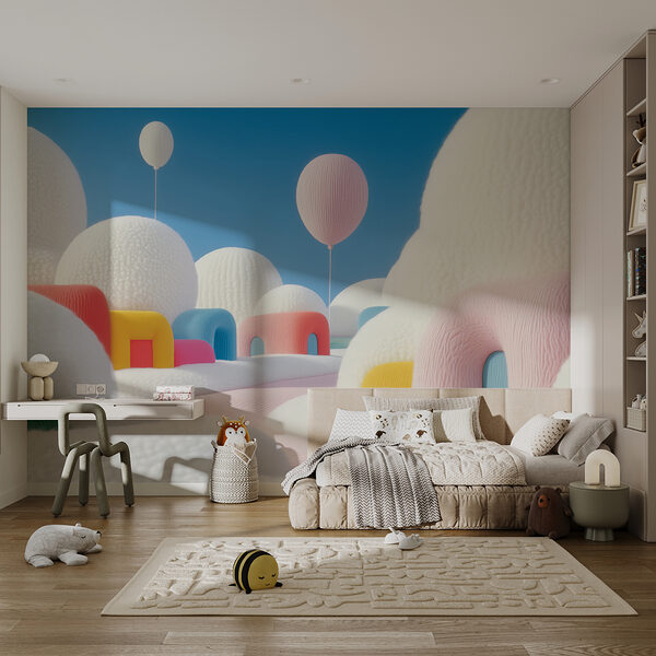 Paysage avec ballons et bâtiments Paysage avec ballons et bâtiments