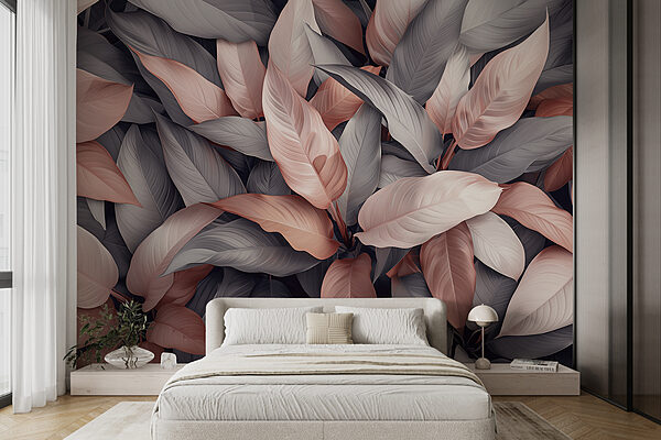Groupe de feuilles avec des feuilles roses et grises Groupe de feuilles avec des feuilles roses et grises