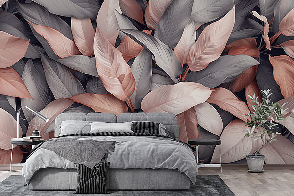 Groupe de feuilles avec des feuilles roses et grises Groupe de feuilles avec des feuilles roses et grises