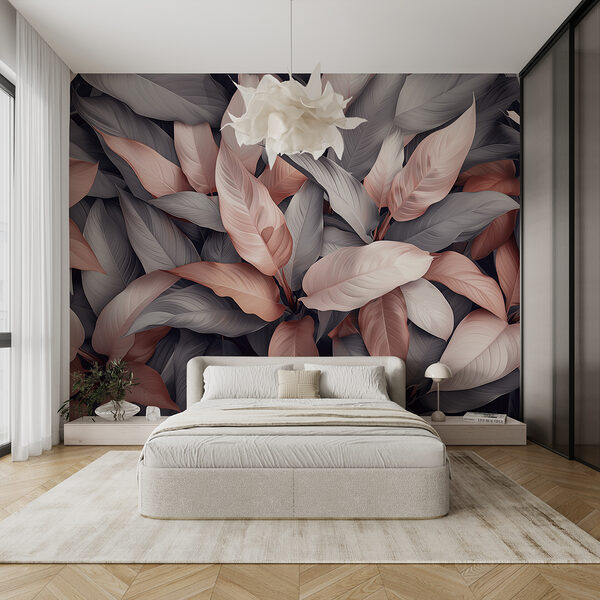 Groupe de feuilles avec des feuilles roses et grises Groupe de feuilles avec des feuilles roses et grises