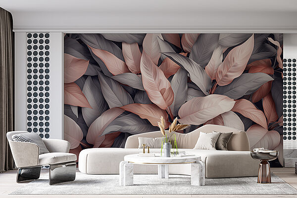 Groupe de feuilles avec des feuilles roses et grises Groupe de feuilles avec des feuilles roses et grises