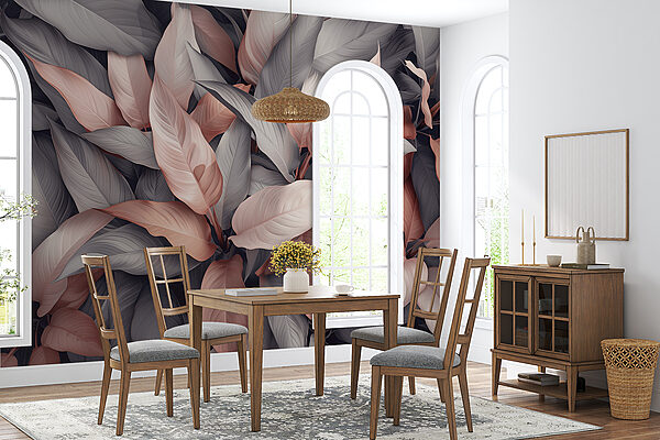 Groupe de feuilles avec des feuilles roses et grises Groupe de feuilles avec des feuilles roses et grises