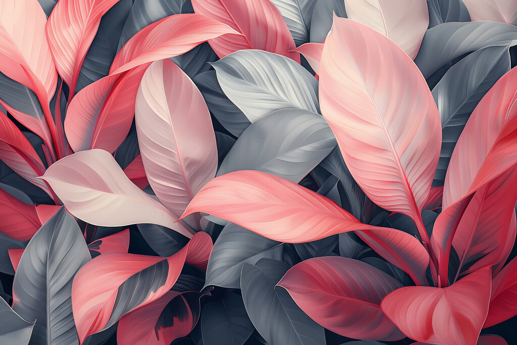 Groupe de feuilles roses et grises Groupe de feuilles roses et grises