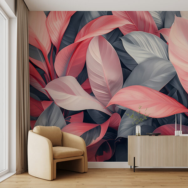 Groupe de feuilles roses et grises Groupe de feuilles roses et grises