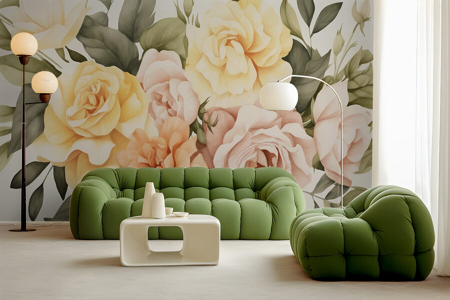 Groupe de fleurs avec feuilles