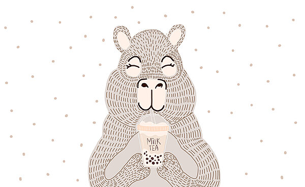 Caricature d'un ours tenant un thé à bulles Caricature d'un ours tenant un thé à bulles
