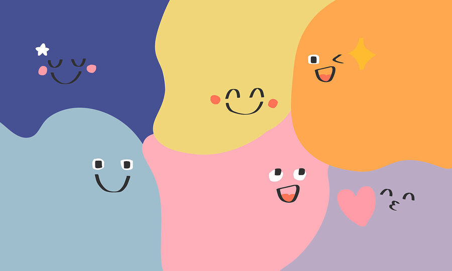 Groupe de formes colorées avec des visages