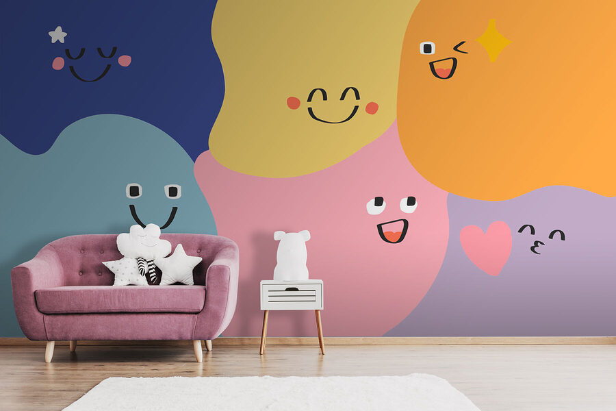 Groupe de formes colorées avec des visages