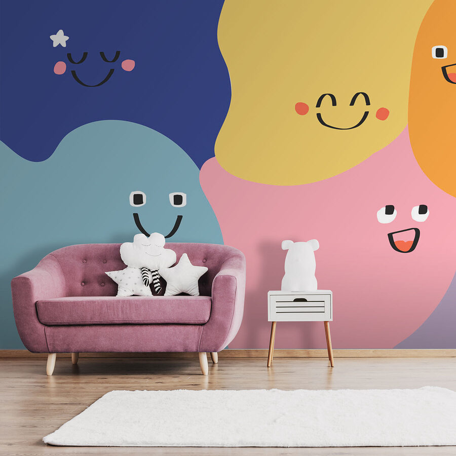 Groupe de formes colorées avec des visages