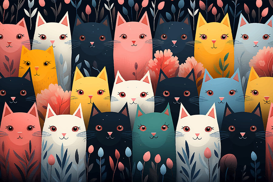 Groupe de chats avec des fleurs