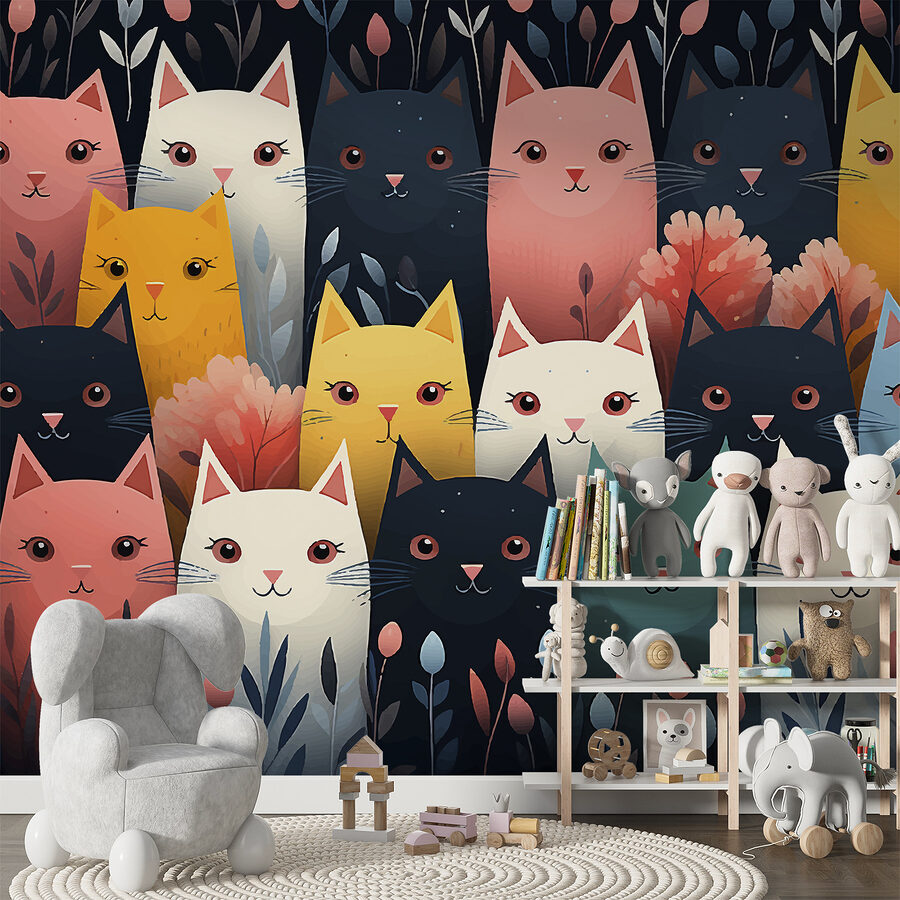 Groupe de chats avec des fleurs