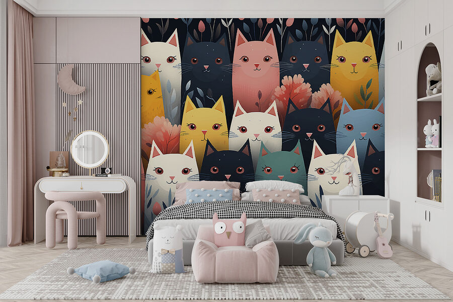 Groupe de chats avec des fleurs