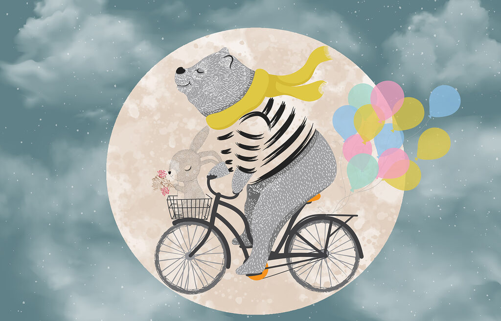 Ours faisant du vélo avec des ballons Ours faisant du vélo avec des ballons