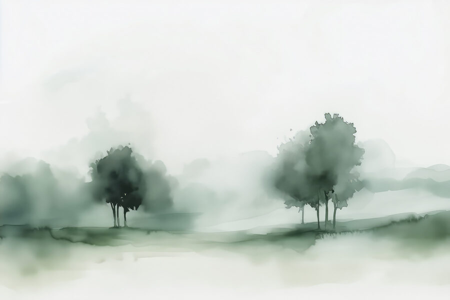 Groupe d'arbres dans un paysage brumeux Groupe d'arbres dans un paysage brumeux