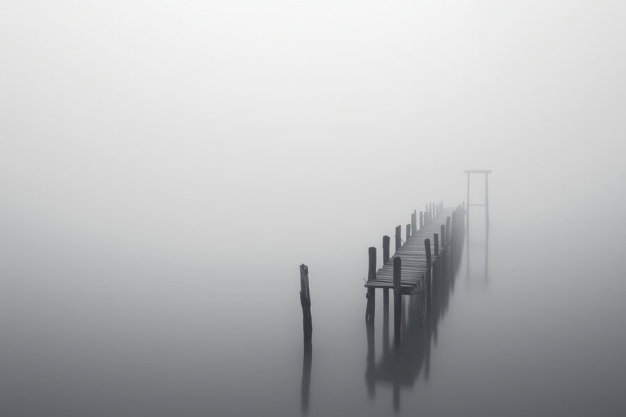 Quai dans le brouillard