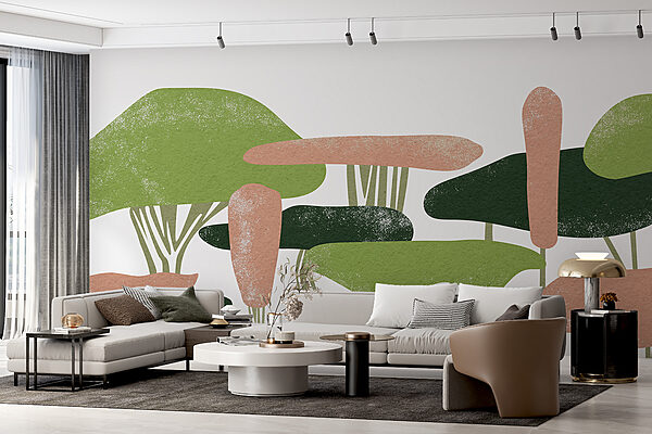 Groupe d'arbres aux feuilles vertes et roses Groupe d'arbres aux feuilles vertes et roses