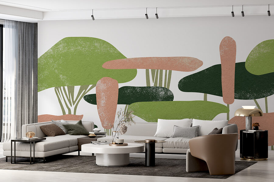 Groupe d'arbres aux feuilles vertes et roses