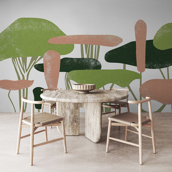 Groupe d'arbres aux feuilles vertes et roses Groupe d'arbres aux feuilles vertes et roses